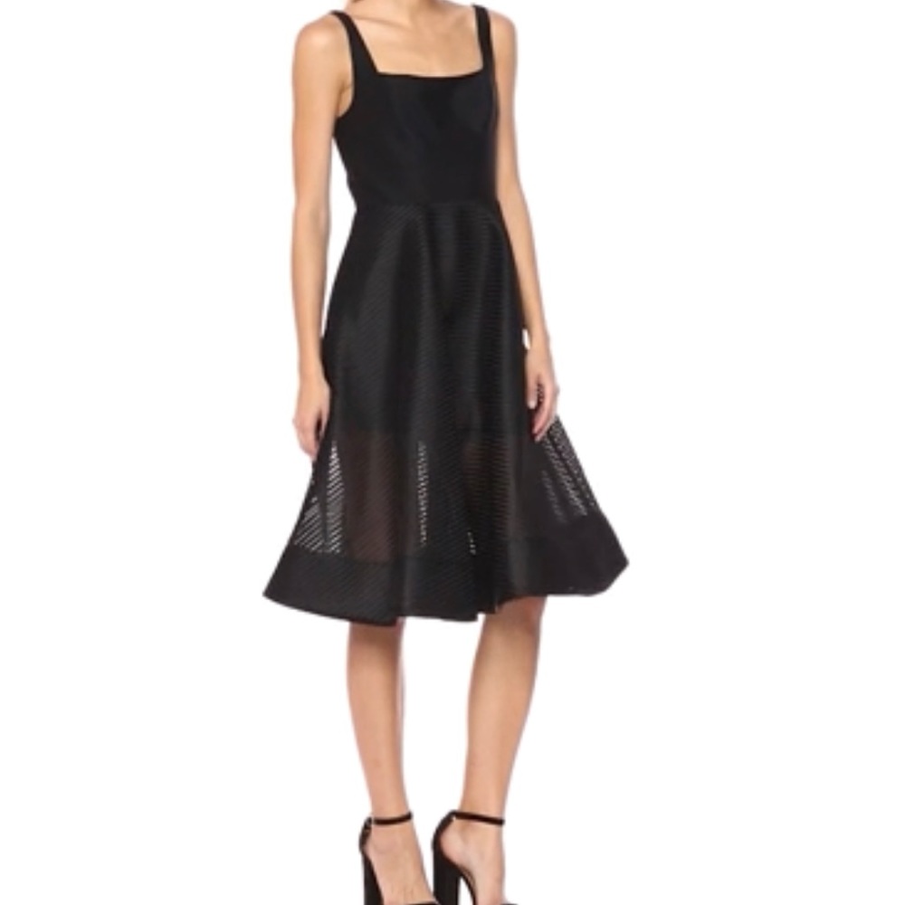 Sleeveless Wide-Neck Stripe Mesh Cocktail Dress
